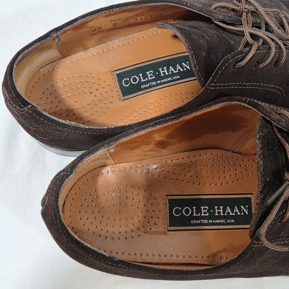Cole Haan Made in USA Sz 9.5 D Dark Brown Suede Split Toe Derby Oxford Men Shoes - Picture 3 of 16